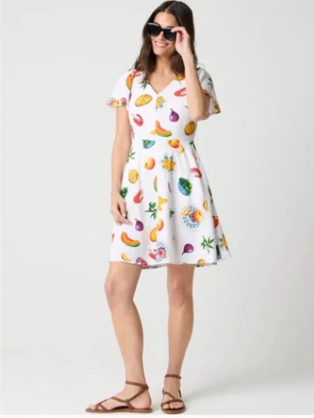 J CREW FACTORY Food Print Flutter Sleeve Dress